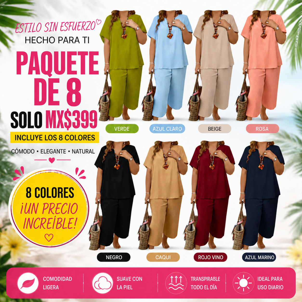 Conjunto de top y pantalón de pierna ancha para mujer · vista 1