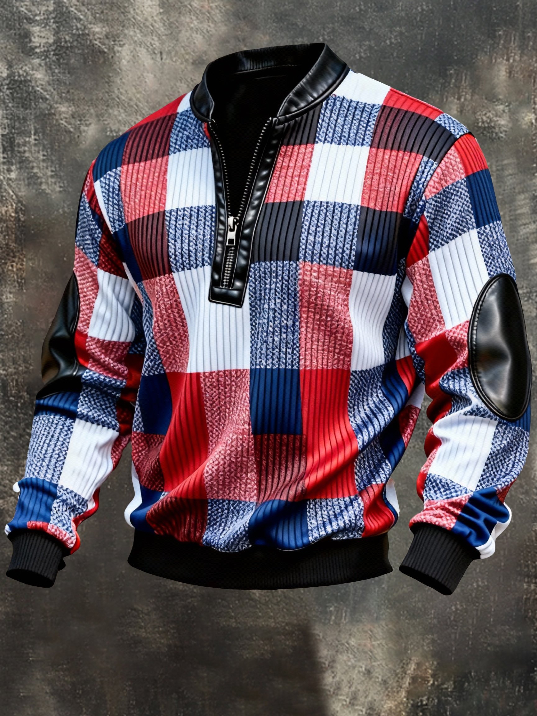 Sudadera vintage Color-Block estampado con cierre con gorrasucha para hombre