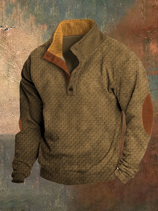 Sudadera retro tejidoted jacquard casual Colorblock Stand cuello para hombre