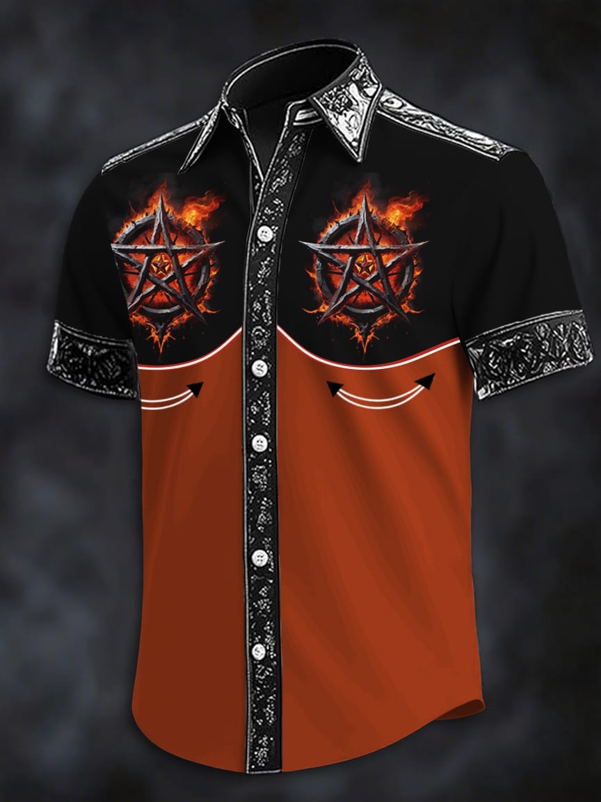 Camisa dark five-pointed star estampado casual de manga corta para hombre