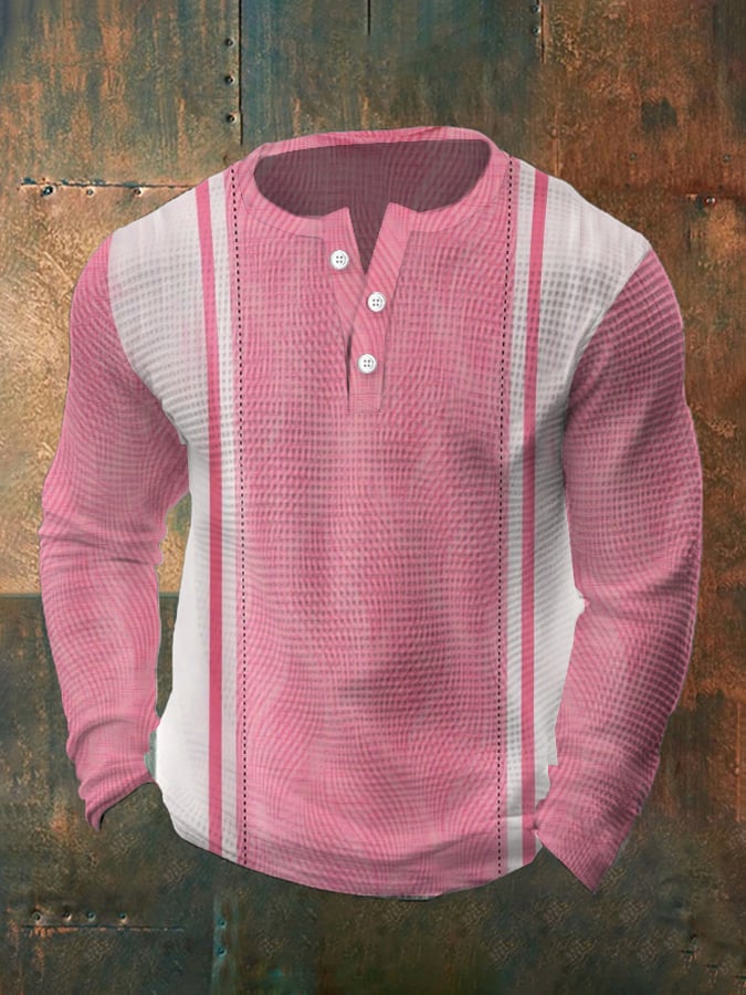 para hombre vintage Waffle Color Patch Henley Neck camiseta