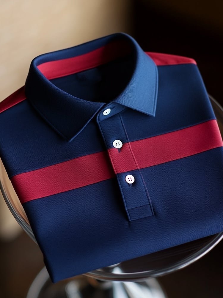 Camisa polo ejecutivo casual en bloques de color Button de manga corta para hombre