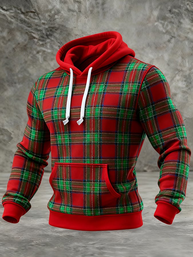 Sudadera Christmas a cuadros con gorrasucha para hombre