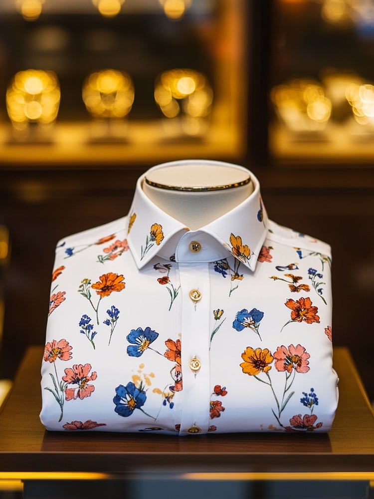 Camisa ejecutivo casual floral solapa de manga corta para hombre