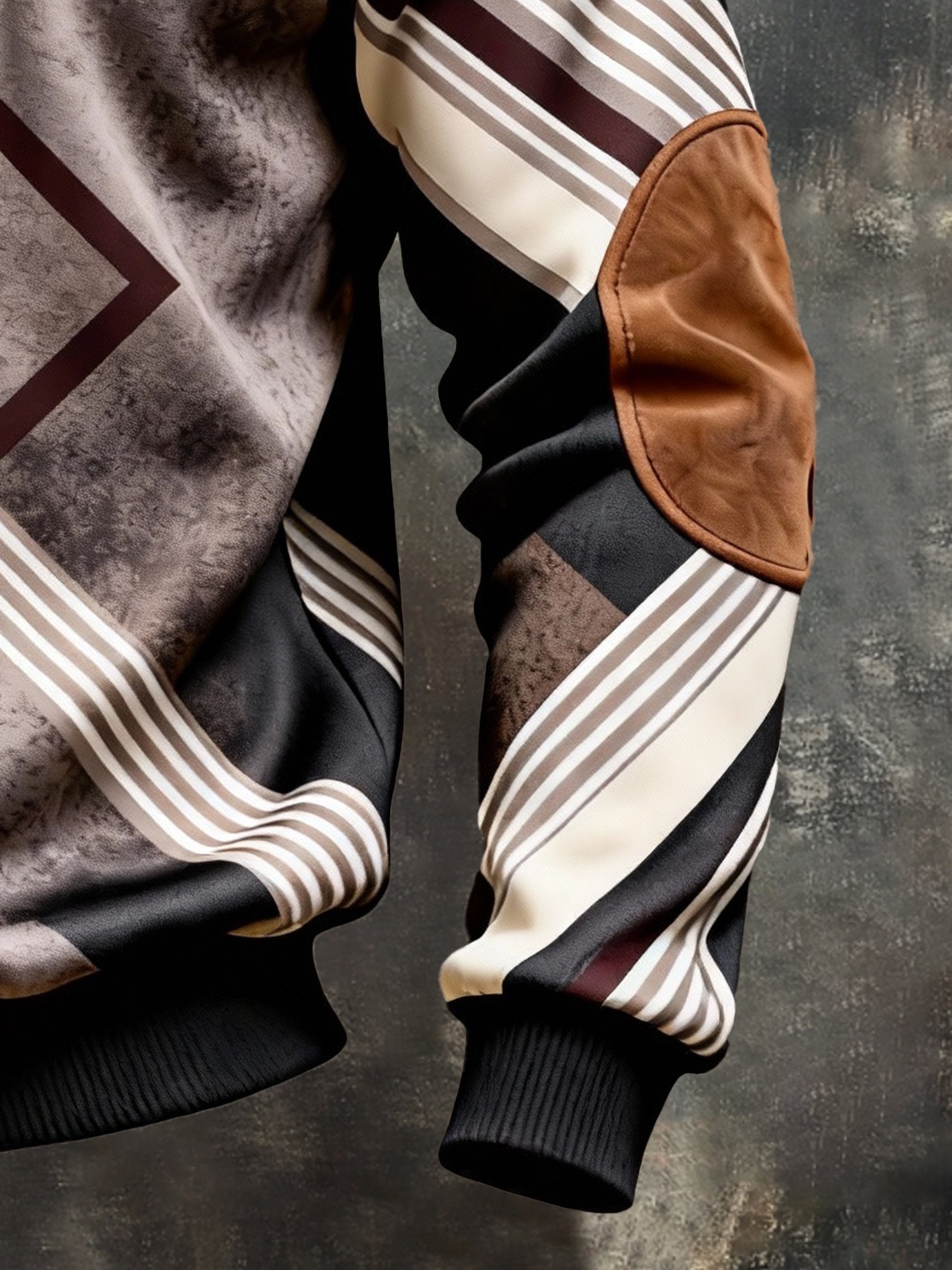 Sudadera vintage Color-Block estampado con cierre con gorrasucha para hombre