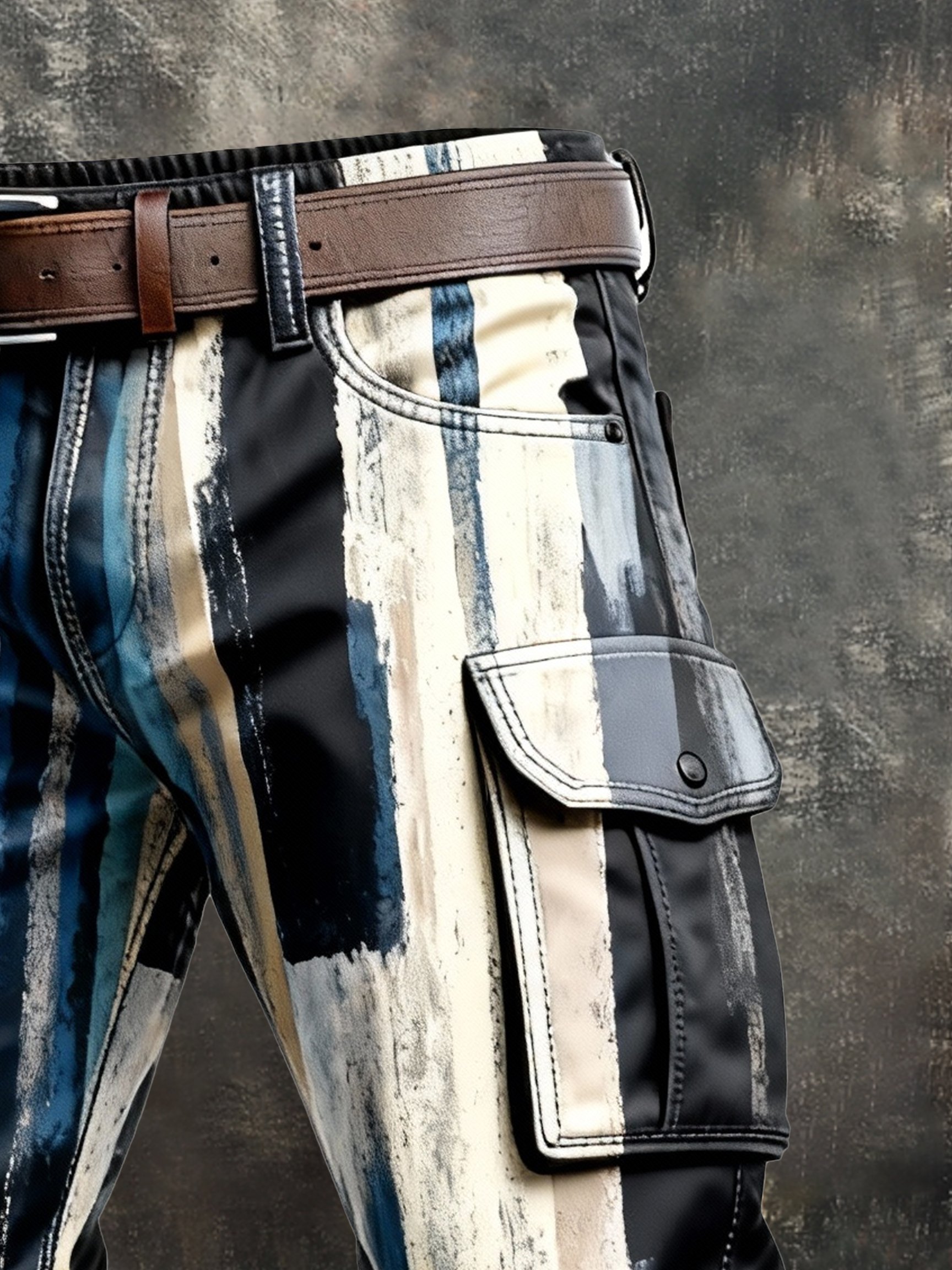 Pantalón retro en bloques de color desgastado bolsillo Cargo para hombre