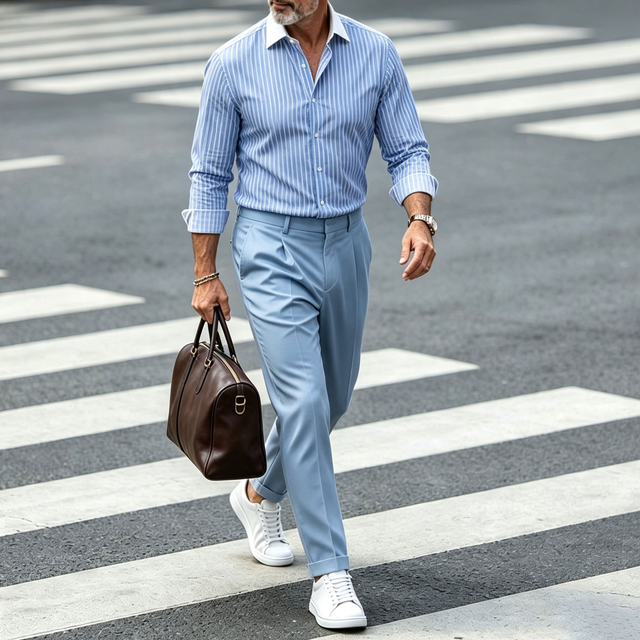 para hombre a rayas de manga larga camisa and pantalón Set with a Turn-Down Collar