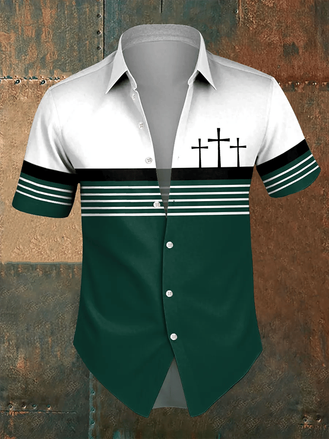 Camisa retro Faith a rayas de manga corta para hombre