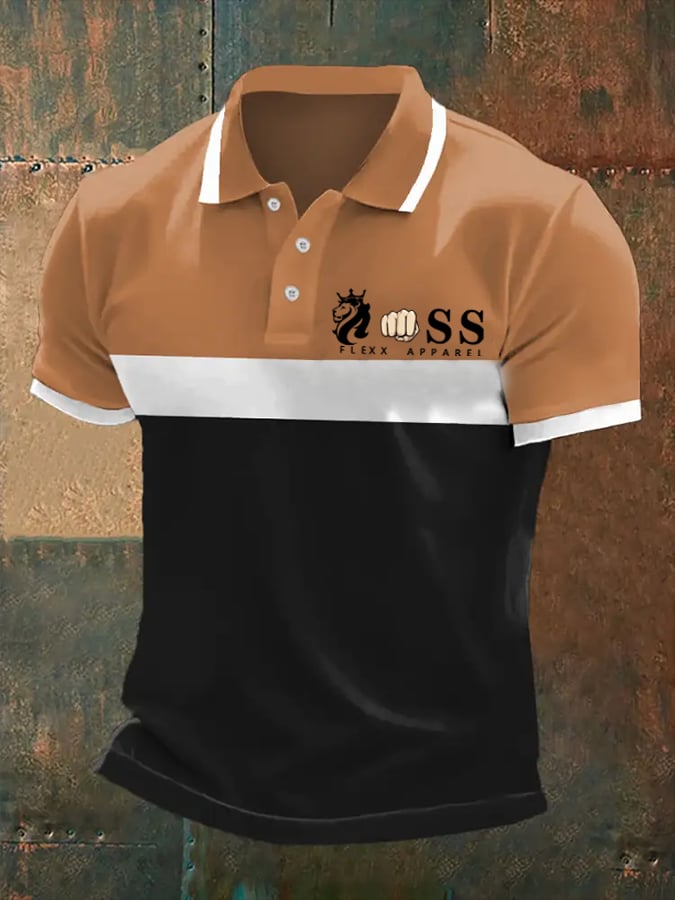 Camisa polo retro Letter estampado casual para hombre