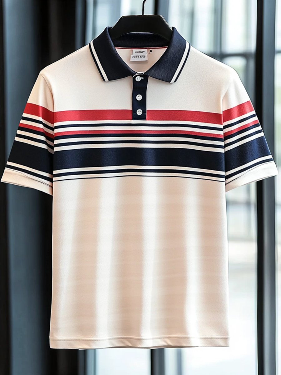 Camisa polo ejecutivo casual a rayas Button de manga corta para hombre
