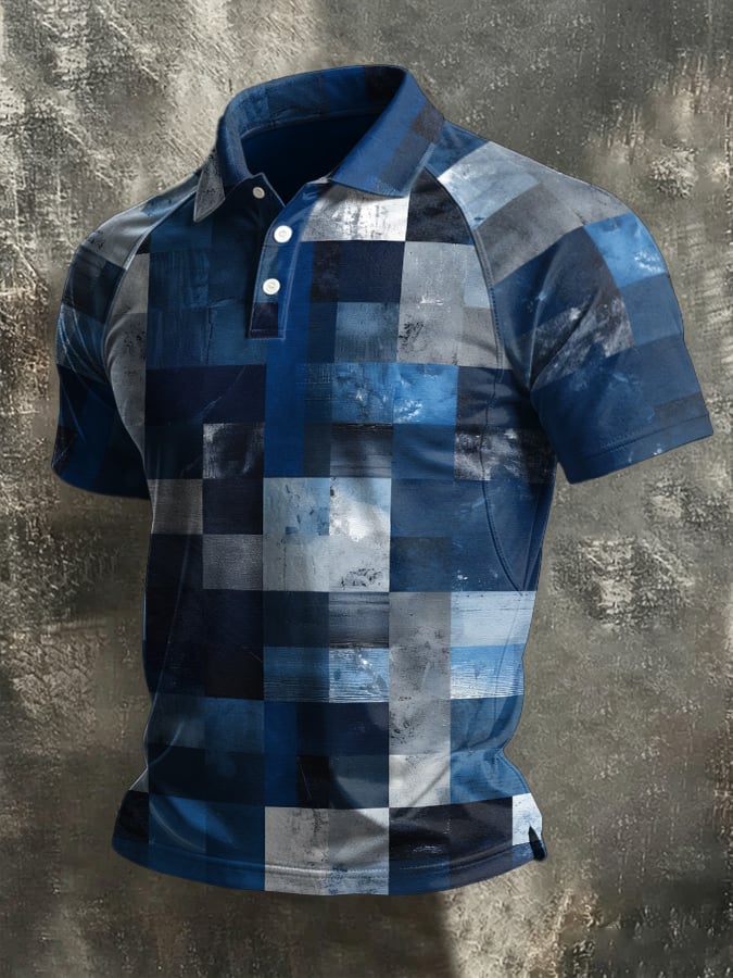 Camisa polo retro Abstract Art estampado casual para hombre