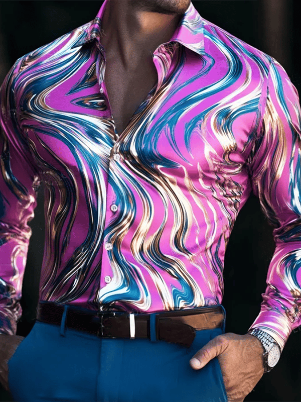 Camisa vintage estampado de manga larga para hombre