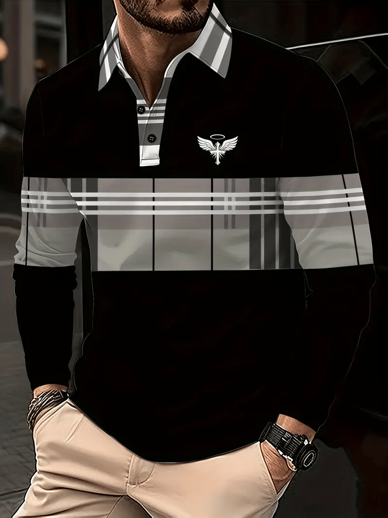 Camisa polo ejecutivo casual a rayas de manga larga para hombre