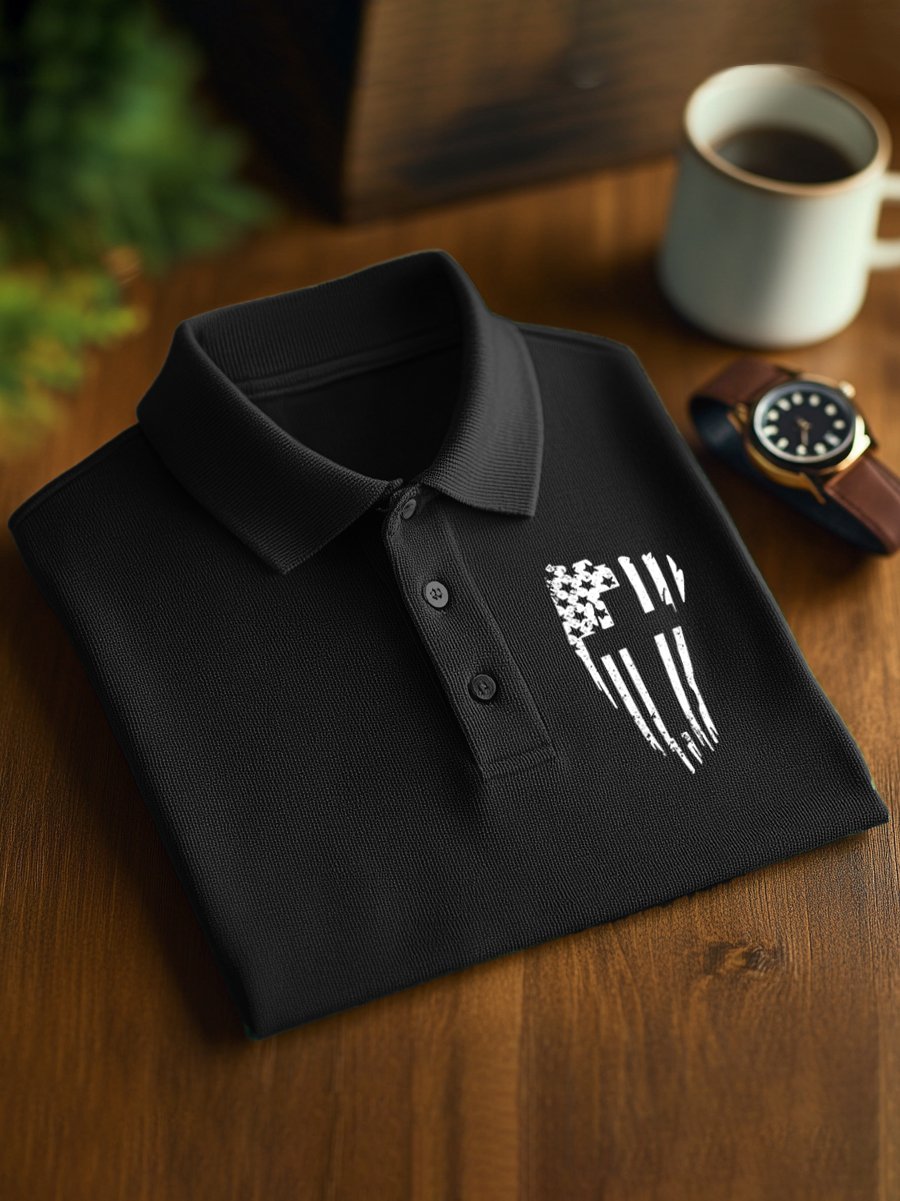 Camisa polo ejecutivo casual Cross Flag Button de manga corta para hombre