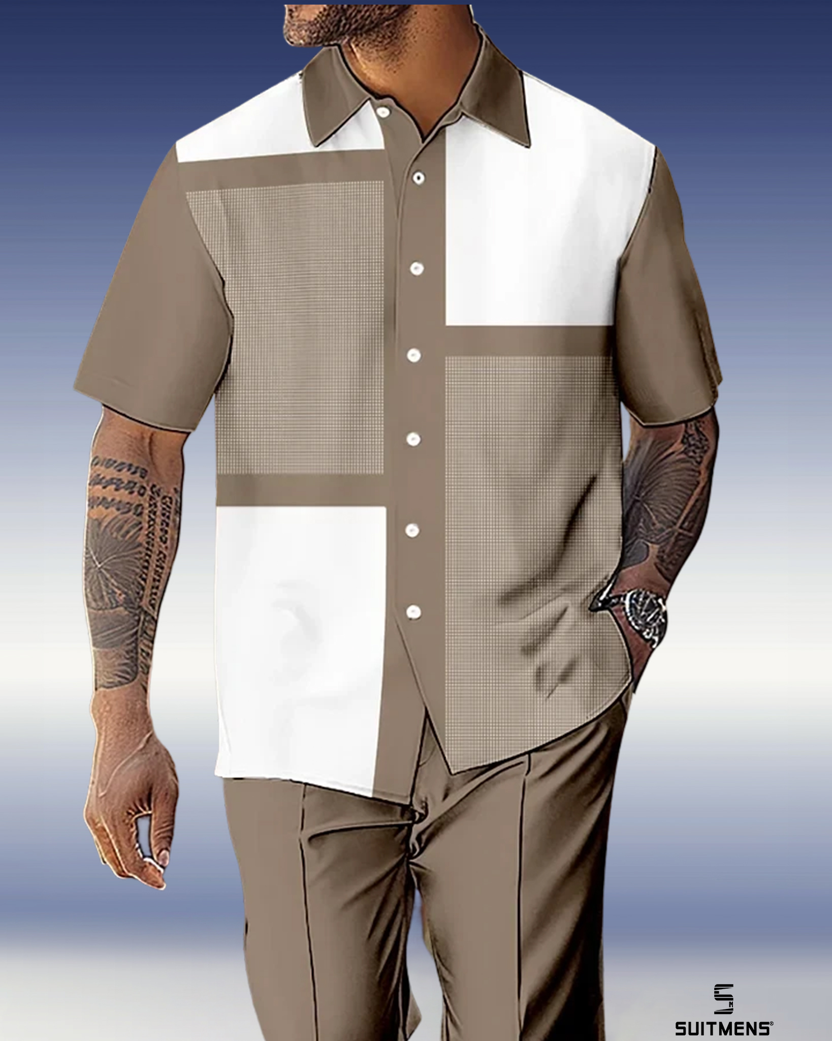 Camisa retro Gorgeous de manga corta Walking Suit 1062 para hombre