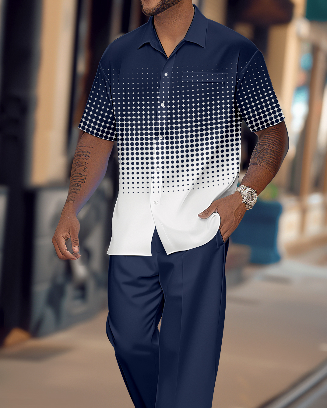Camisa Gradient estampado de manga corta Walking Suit 1079 para hombre