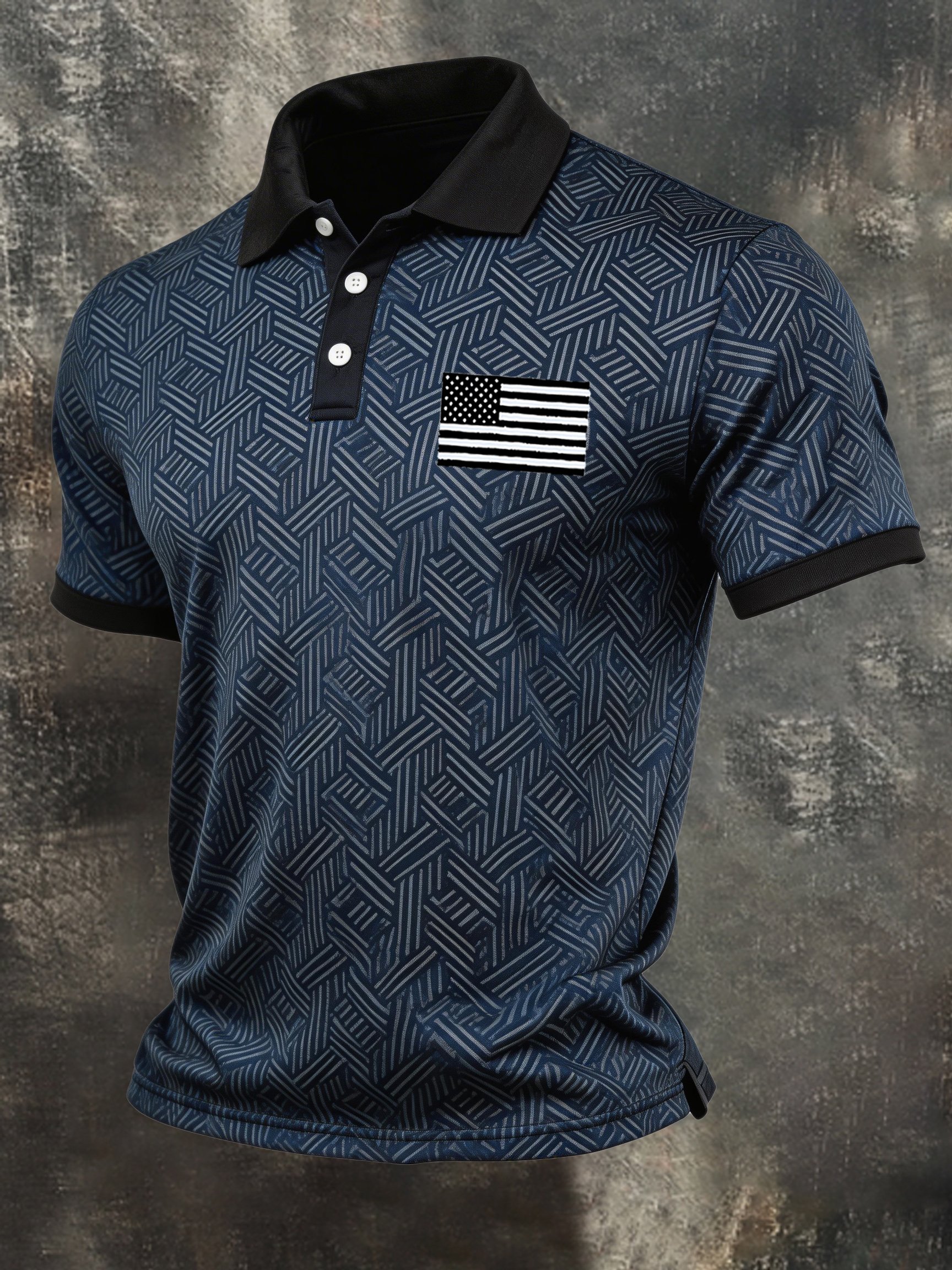Camisa polo retro Patriotic Color-Block de manga corta para hombre