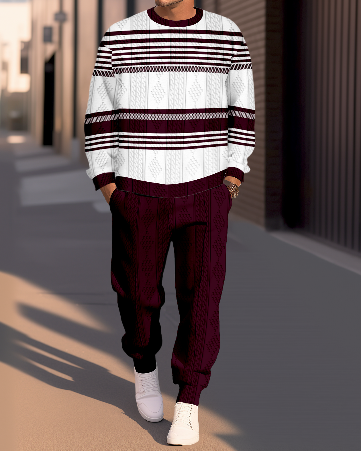 Textured Jacquard Round Neck casual Sports Set 005 para hombre