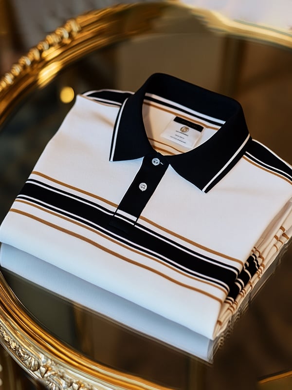 Camisa polo retro ejecutivo rayas estampado de manga larga para hombre