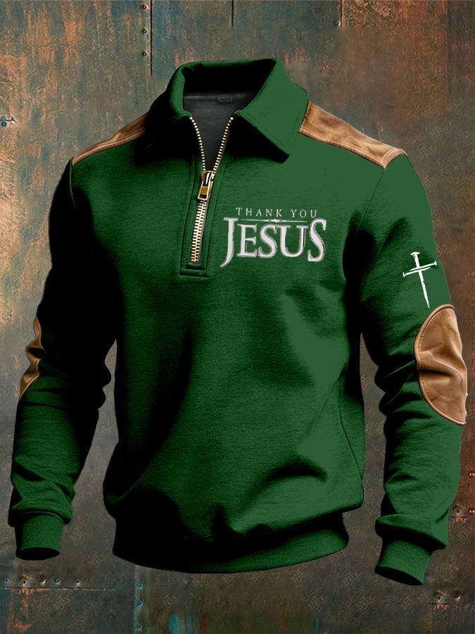 Sudadera vintage Faith “Thank You Jesus” Design estampado casual Zipper -Fast Shipping para hombre