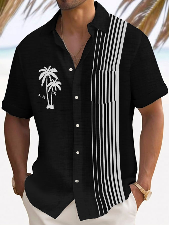 Camisa Art Hawaiian de manga corta Pockets para hombre