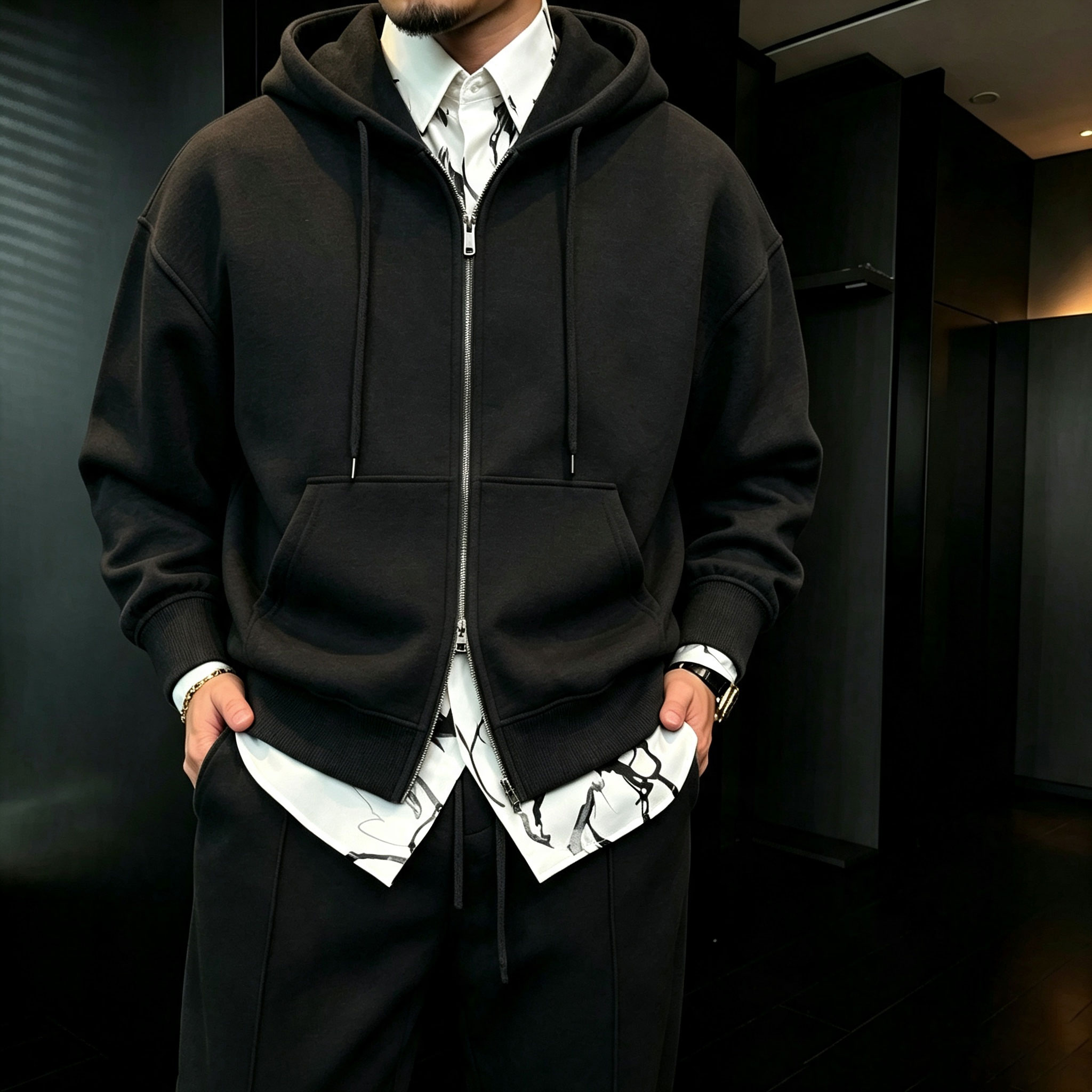 para hombre casual Hooded Cardigan chaqueta and pantalón conjunto de dos piezas