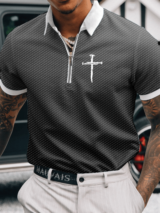Camisa polo Faith estampado casual con cierre para hombre
