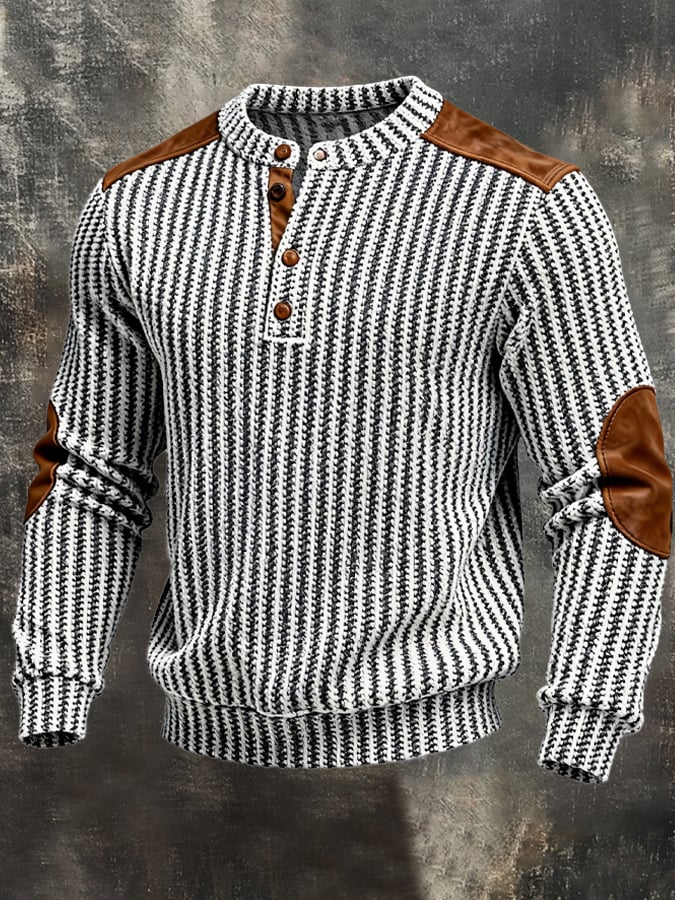 Sudadera vintage-Style Color-Block Comfortable Henley para hombre