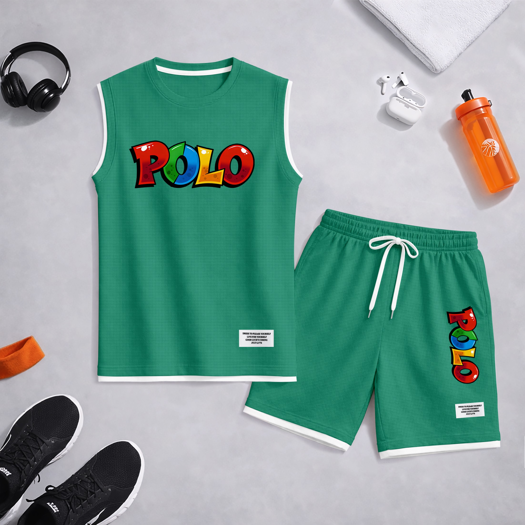Shorts Graffiti Letter estampado Summer Set Sleeveless Tank Top & Matching Outfit, Lightweight casual Streetwear Athletic Set for Everyday & Holiday para hombre