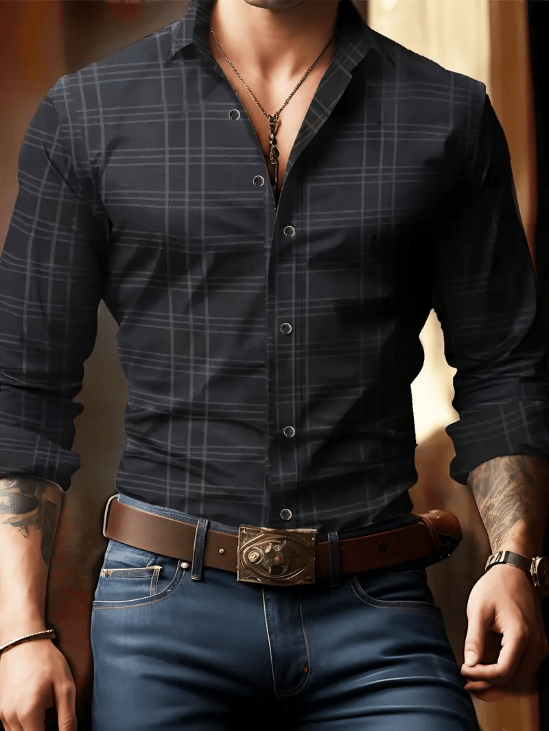 Camisa a cuadros ejecutivo de manga larga para hombre