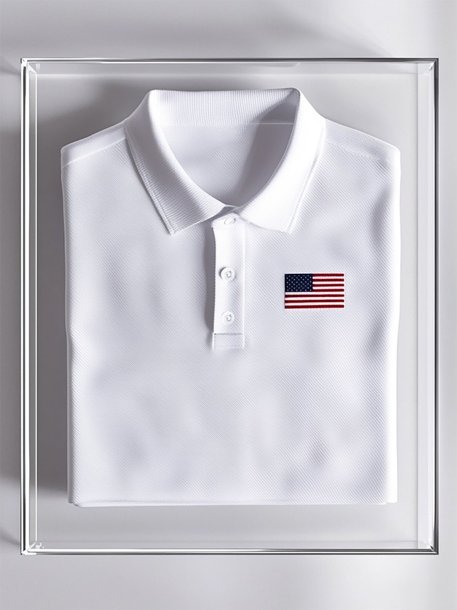 Camisa polo ejecutivo casual Independence Day a rayas Button de manga corta para hombre