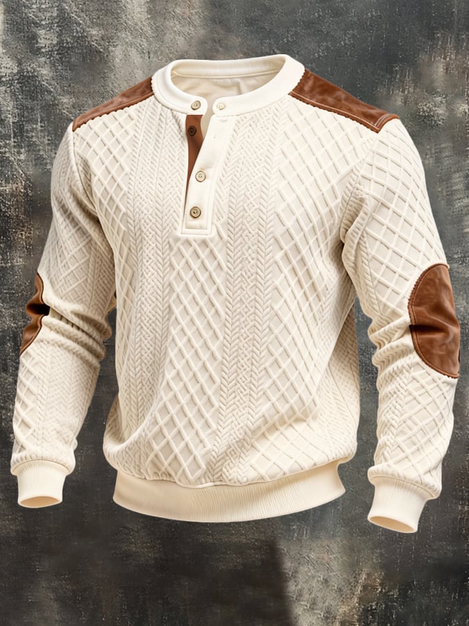 Sudadera vintage-Style Color-Block Comfortable Henley para hombre