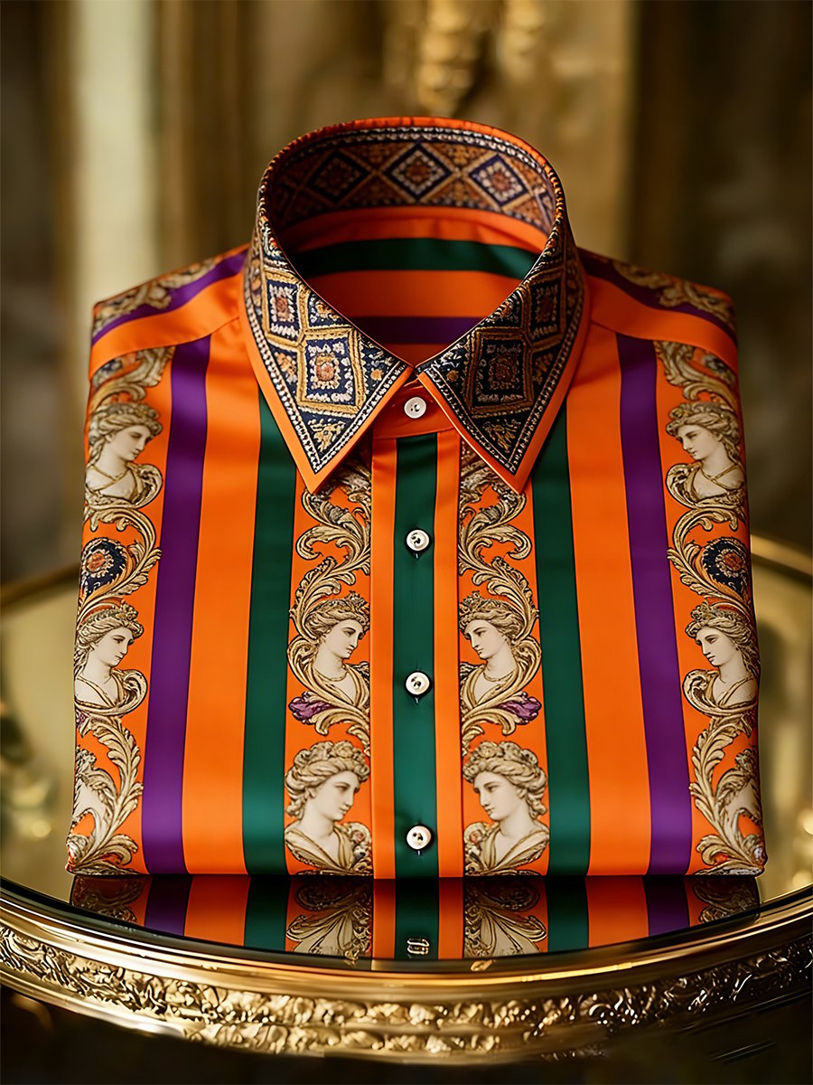 Camisa retro ejecutivo casual Baroque a rayas de manga larga para hombre