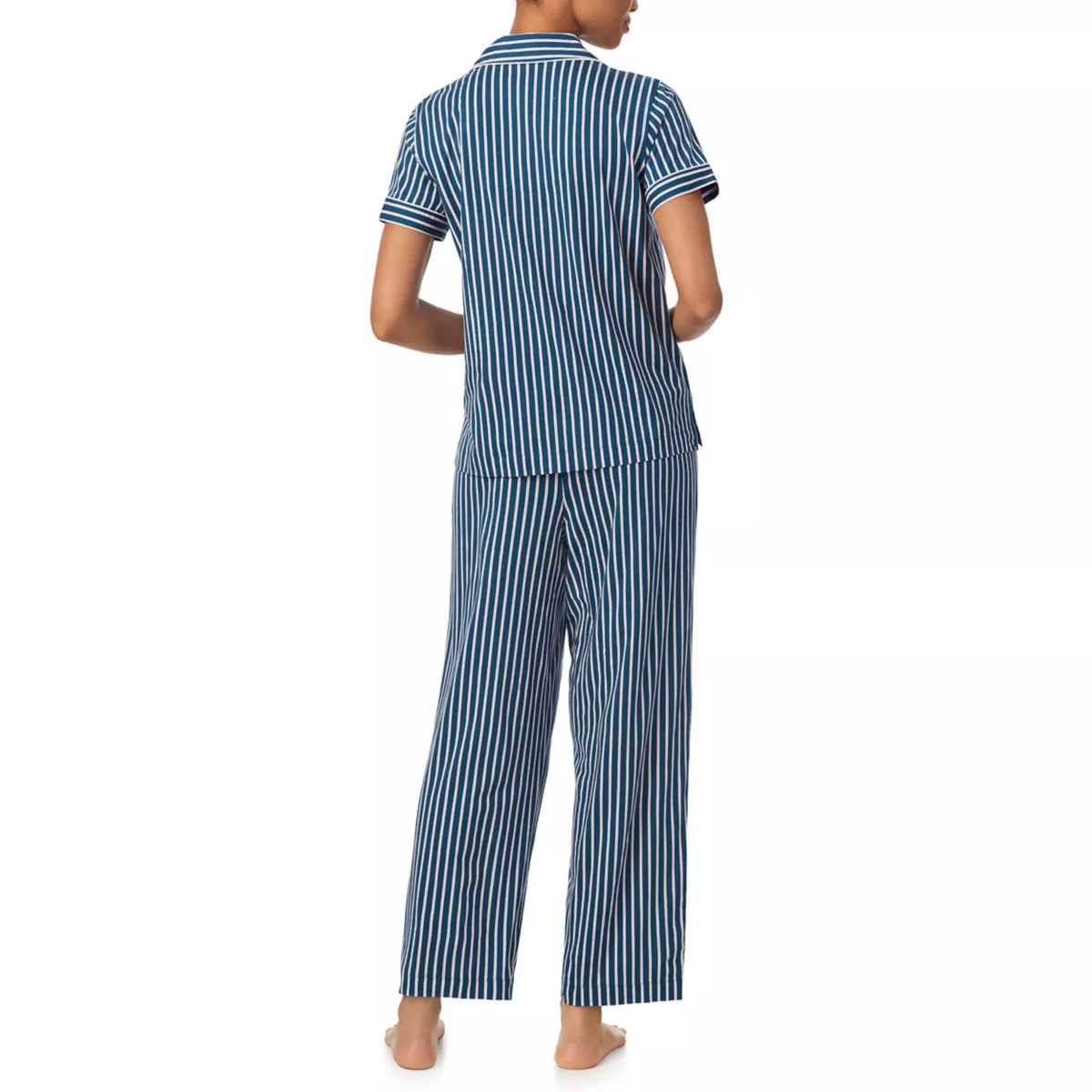 Short Sleeve Notch Collar Ankle Pant Pajama Set - 2