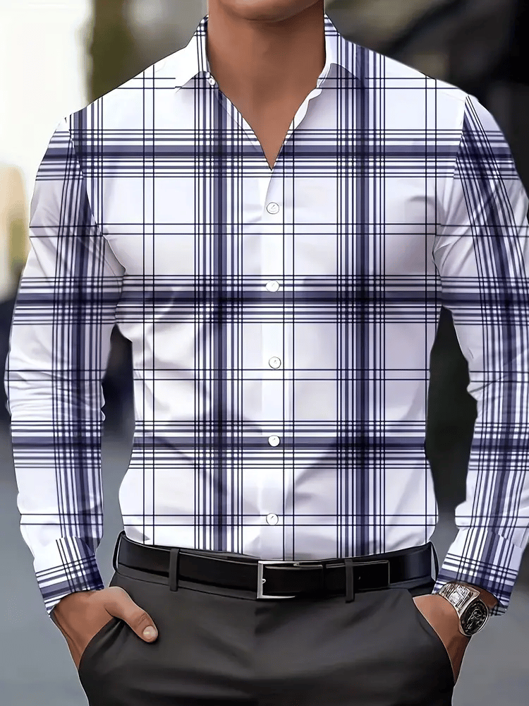 Camisa a cuadros ejecutivo de manga larga para hombre