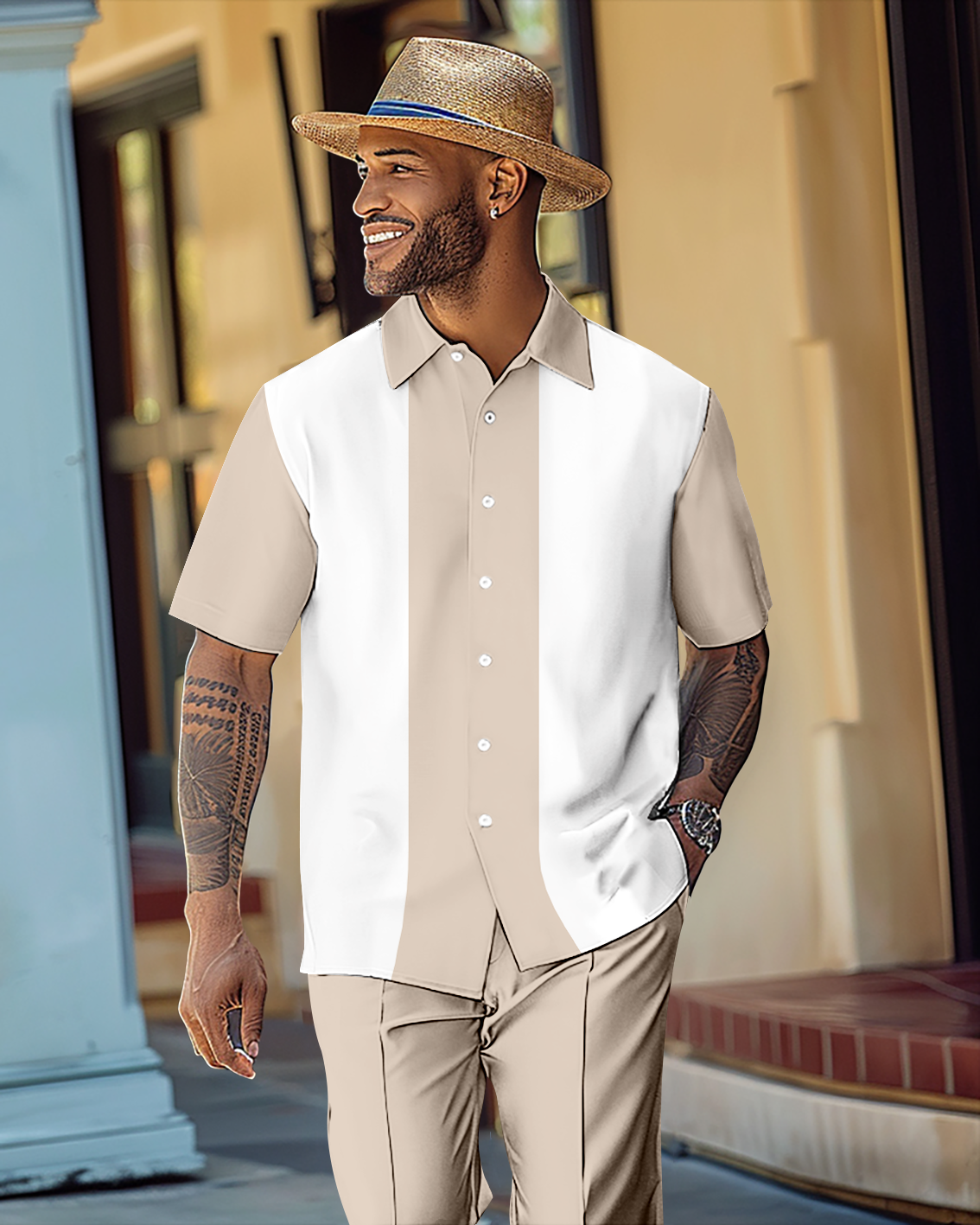 Camisa Gorgeous en bloques de color de manga corta Walking Suit 1070 para hombre