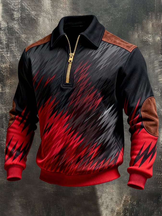 Sudadera retro en bloques de color estampado Color-Blocked con cierre para hombre