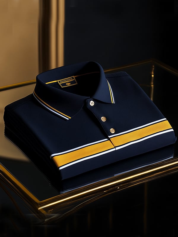 Camisa polo retro ejecutivo rayas estampado de manga larga para hombre