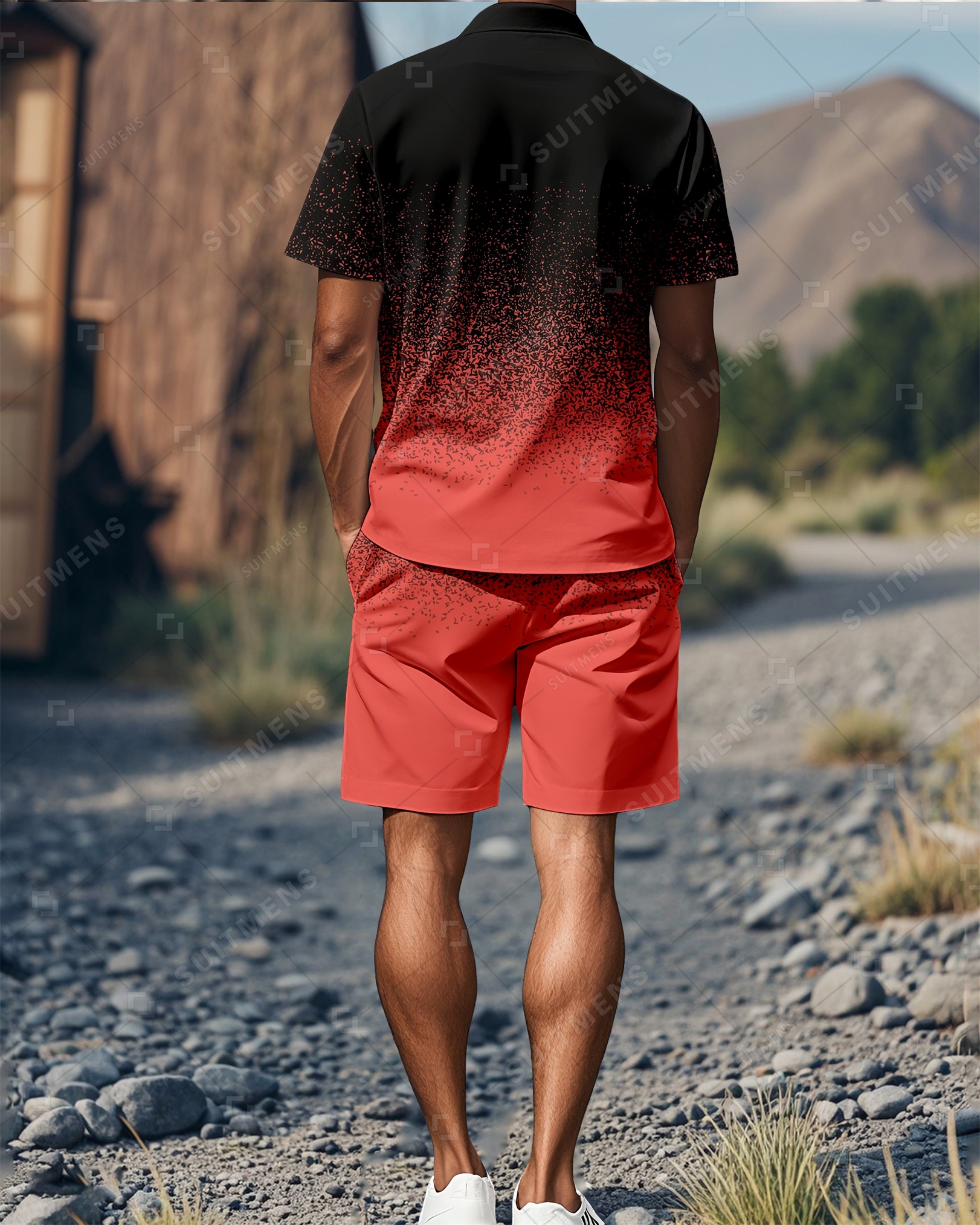 Shorts Gradient Colorblock Summer Polo de manga corta Suit 01 para hombre