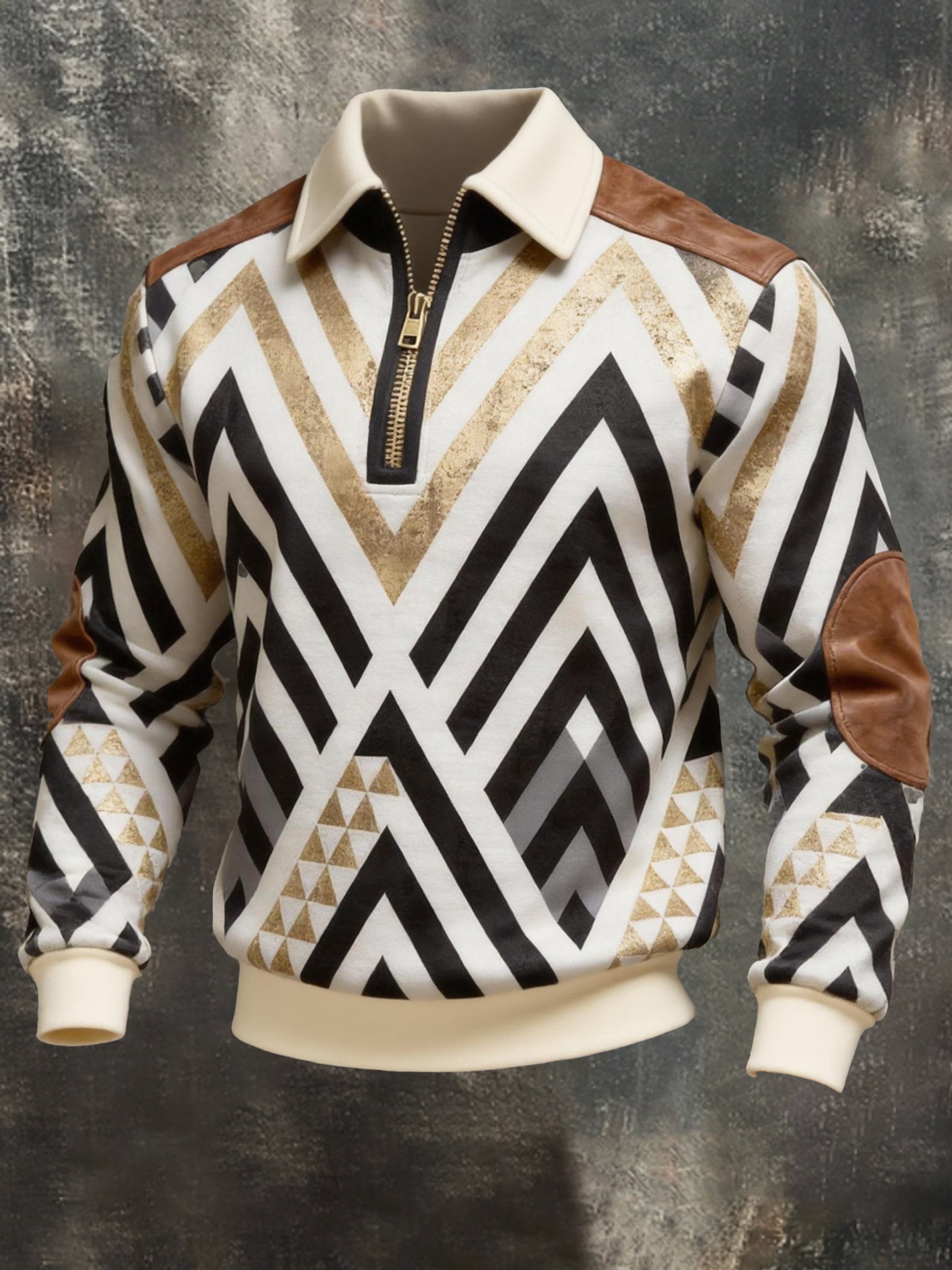 Sudadera de modaable Color-Block estampado con cierre para hombre