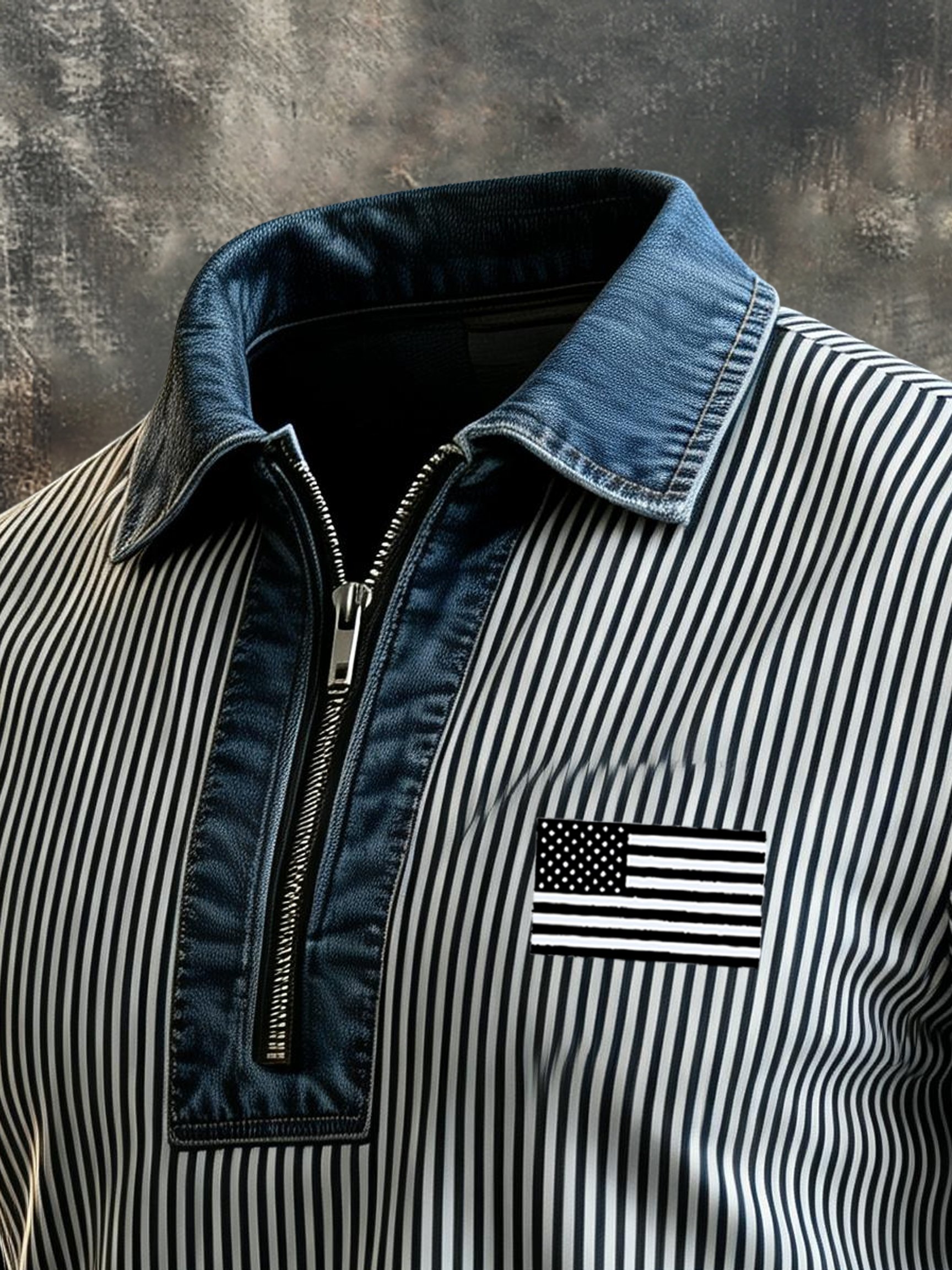 Camisa polo retro "Patriot" Color-Block de manga corta Half-Zip para hombre
