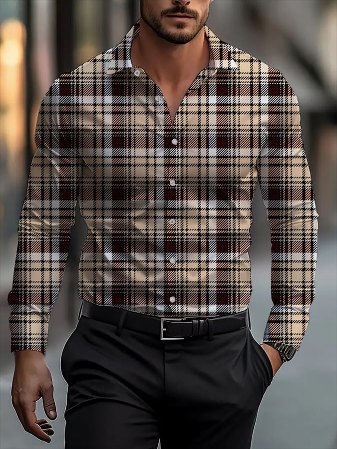 Camisa ejecutivo casual a rayas de manga larga para hombre