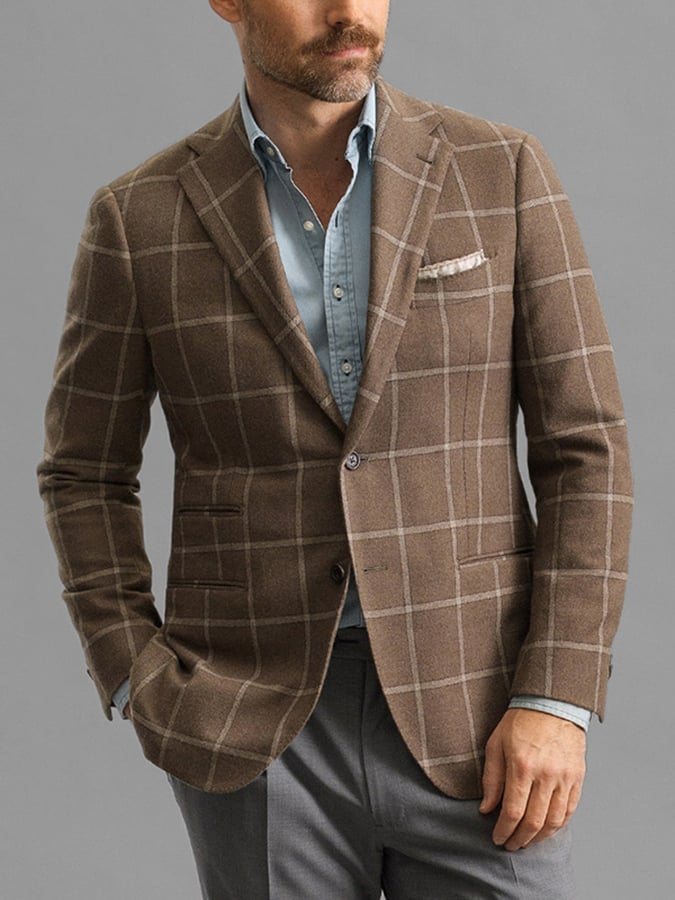 Chaqueta vintage Double-Breasted a cuadros Gentleman's ejecutivo Suit para hombre