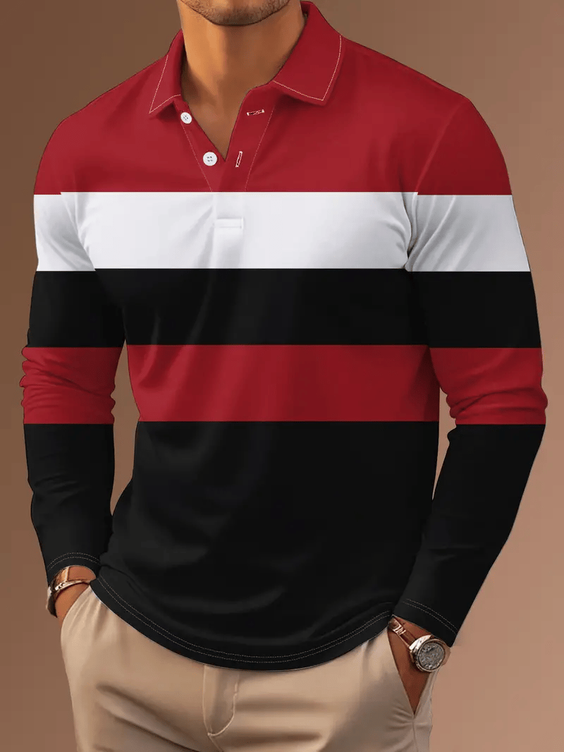 Ejecutivo casual a rayas de manga larga Polo para hombre
