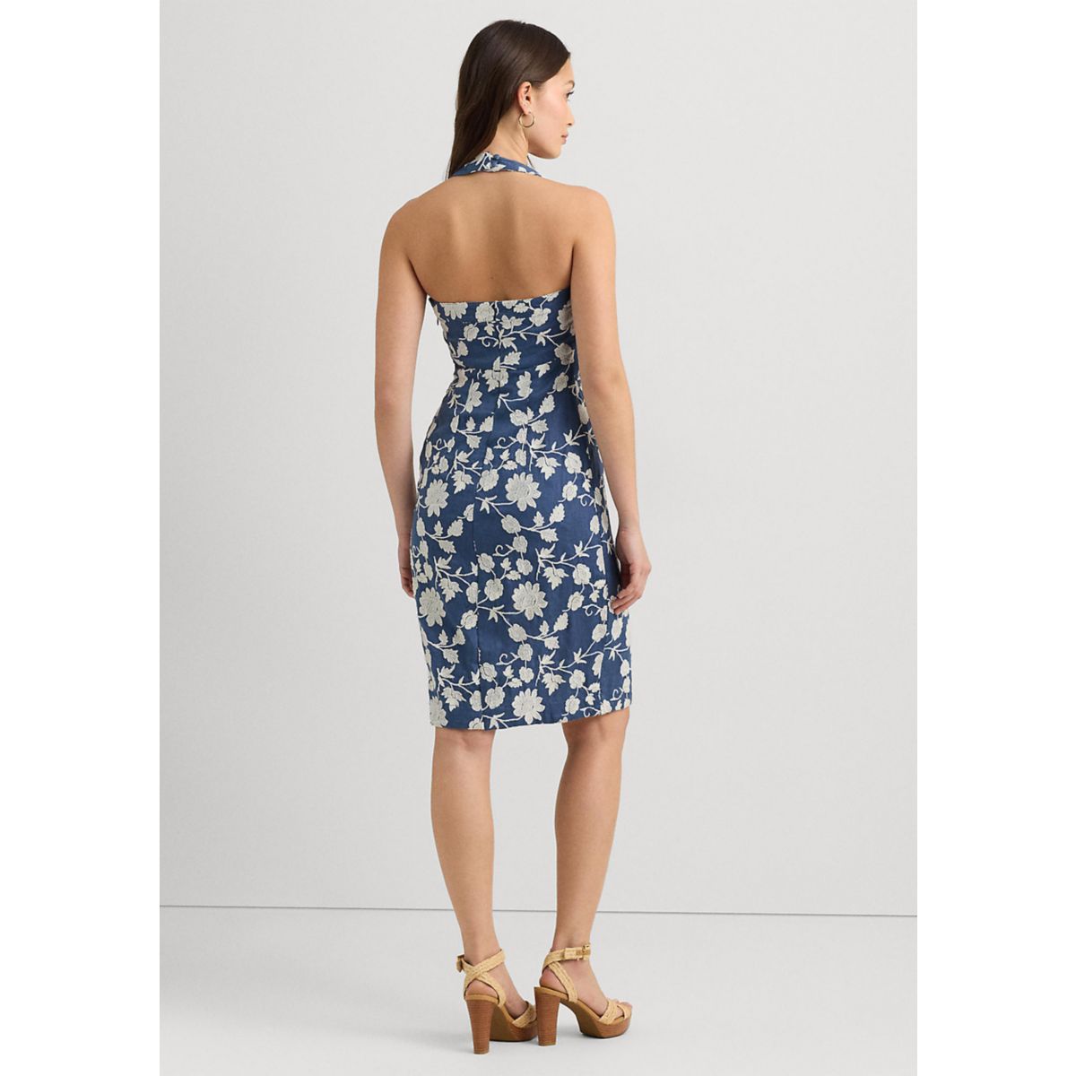 Floral Embroidered Linen Halter Dress - 3