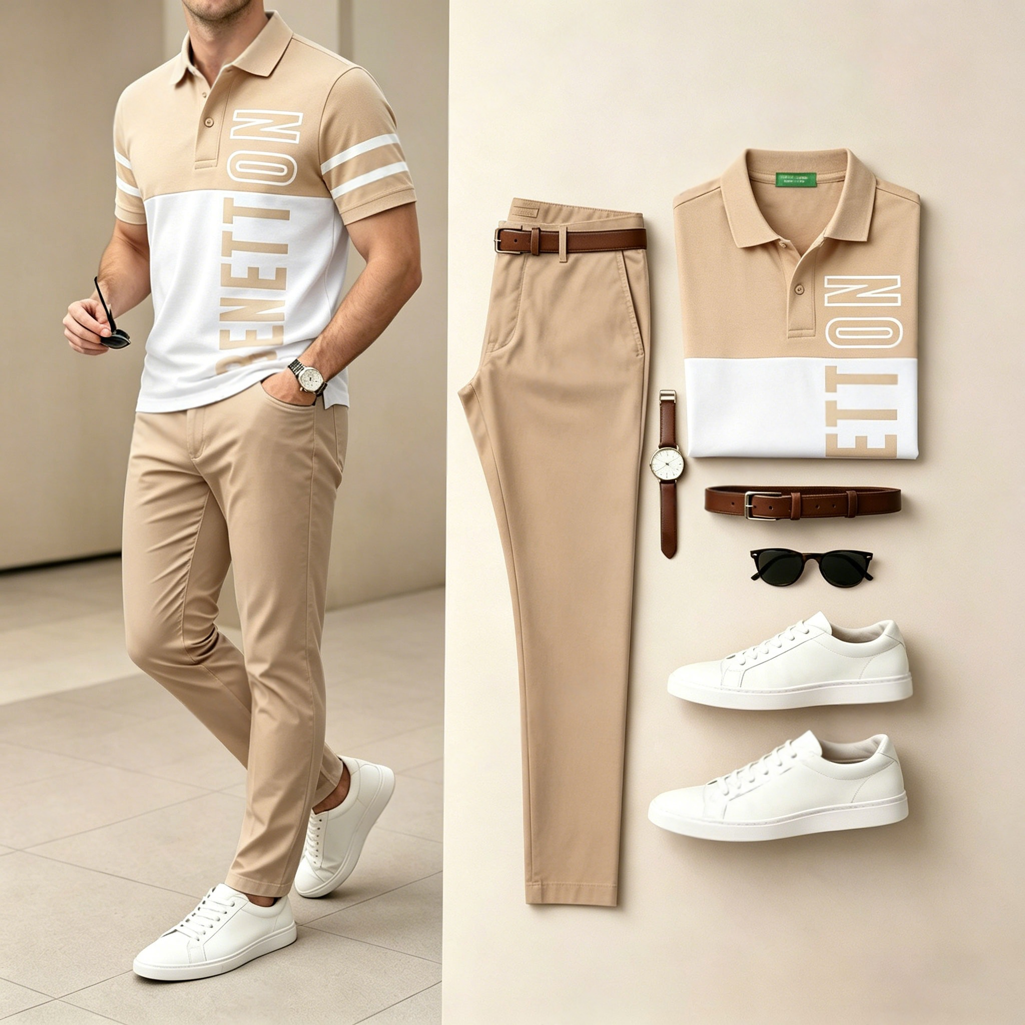 Conjunto de dos piezas casual Contrasting Letter estampado camisa polo And pantalón para hombre