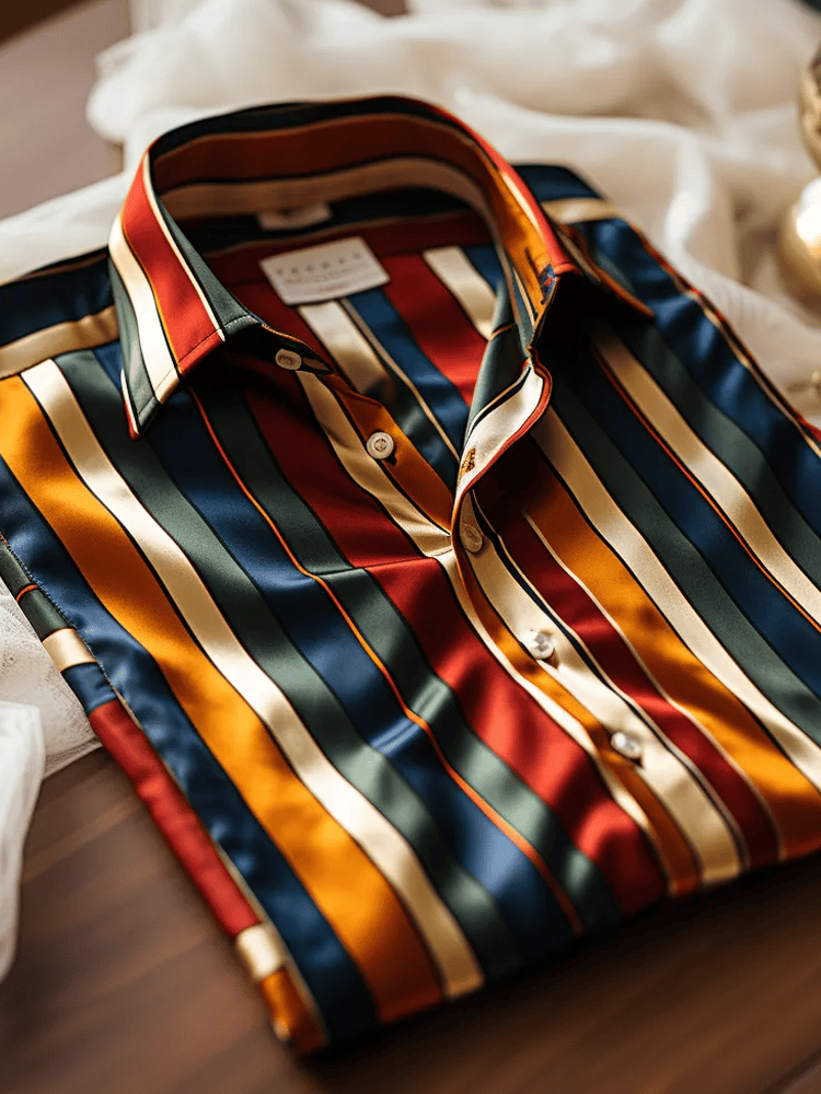 Camisa de lujo Romantic Contrast Color estampado de manga larga para hombre