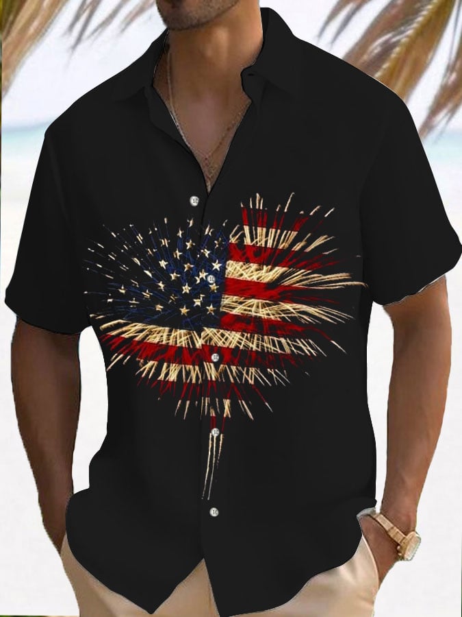 Camisa Independence Day vintage Heart Firepara trabajos estampado Holiday para hombre