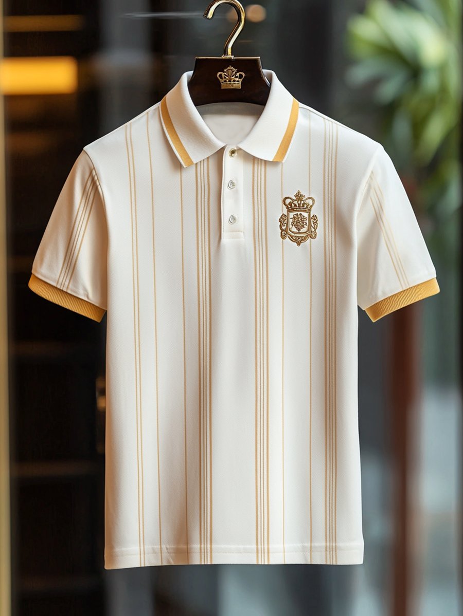 Camisa polo ejecutivo rayas Logo con botones de manga corta para hombre