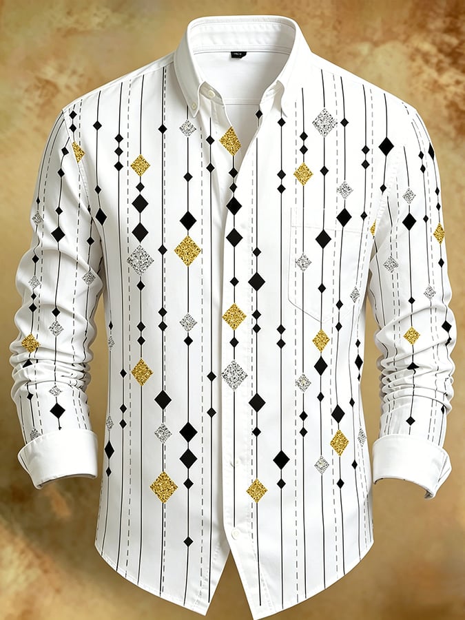 Camisa retro Abstract Art estampado Comfortable ejecutivo Style para hombre